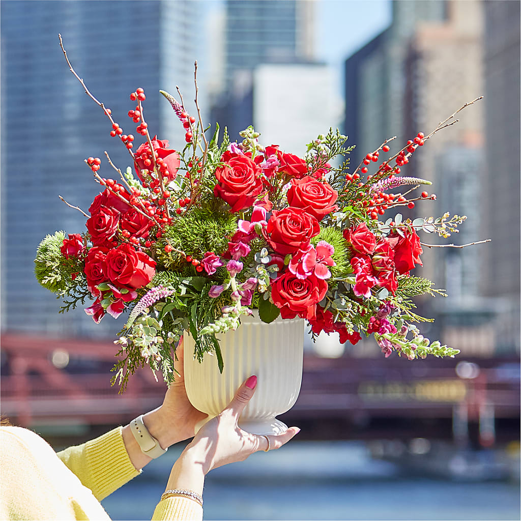 Big Red Bow Bouquet – New Rochelle Florist, New Rochelle NY