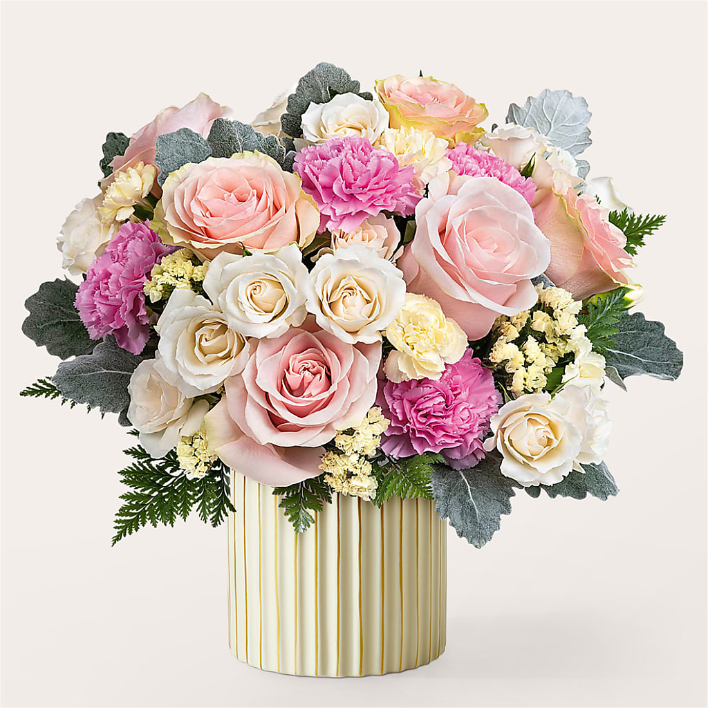 Blissful Moments Bouquet with Ivory Vase – New Rochelle Florist, New Rochelle NY