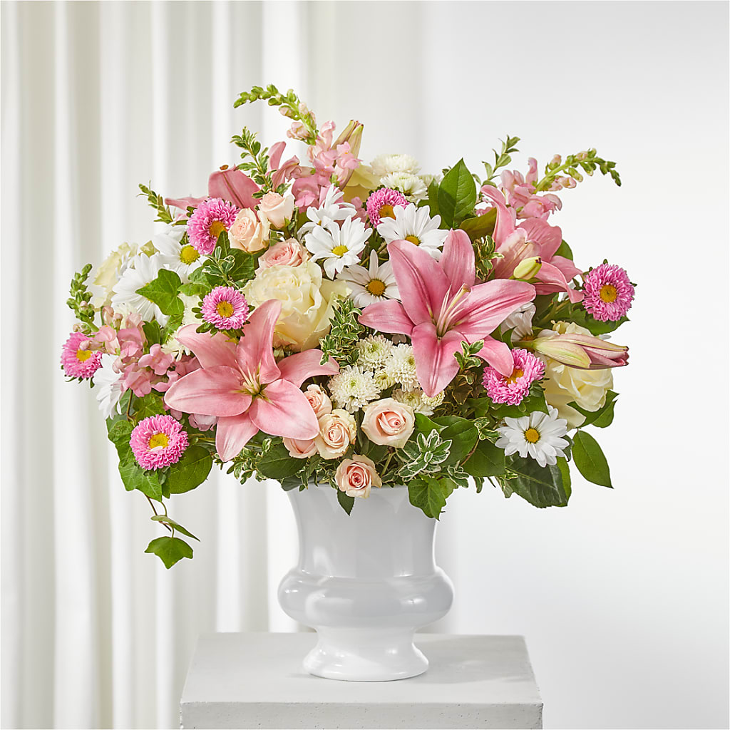 Empathetic Blooms Urn Arrangement – New Rochelle Florist, New Rochelle NY