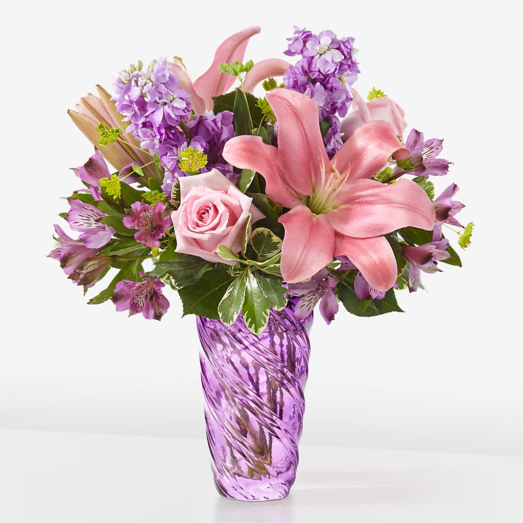 Precious Petals Bouquet with Luxe Swirl Vase – New Rochelle Florist, New Rochelle NY