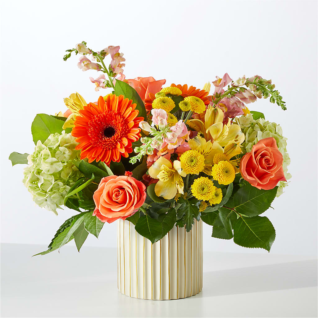 Autumn Sunshine Bouquet with Ivory Vase –  New Rochelle Florist, New Rochelle NY